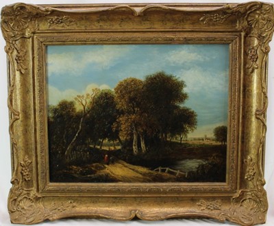 Lot 266 - Attributed to Obadiah Short (1803-1886) oil on panel, figures on a track