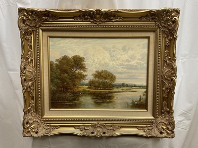Lot 284 - Andrew Grant Curtis (20th century), oil on canvas, 'Angling on the River Avon, near Stratford, Warwickshire'