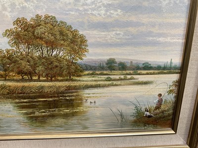 Lot 284 - Andrew Grant Curtis (20th century), oil on canvas, 'Angling on the River Avon, near Stratford, Warwickshire'