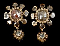 Lot 655 - Pair diamond and coloured diamond earrings,...