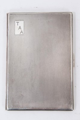 Lot 350 - George V silver cigarette case with engine turned decoration and engraved initials 'TAA', also engraved to interior June 1936, (Chester 1934)