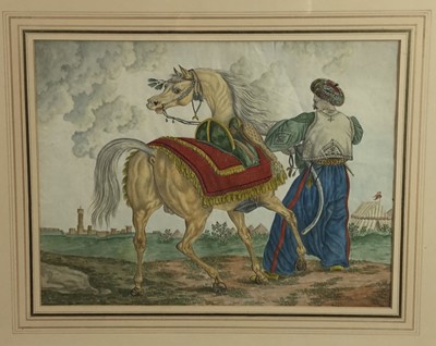 Lot 194 - Antique watercolour of a Turkish soldier with a horse together with another (2)