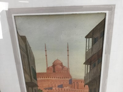 Lot 191 - Watercolour of Cairo by H.K Johnston 1924, together with two watercolours of Temples in Egypt by the same hand (3)