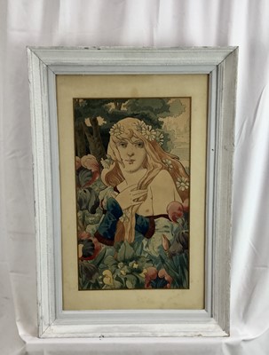 Lot 192 - Art Nouveau watercolour of a woman by V. Meurein