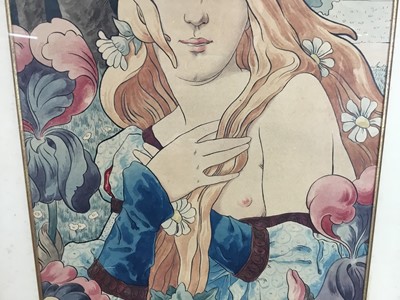 Lot 192 - Art Nouveau watercolour of a woman by V. Meurein