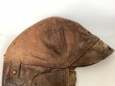 Lot 2109 - Vintage Brown leather flying / motorcycle helmet, with press studs stamped- made in England.