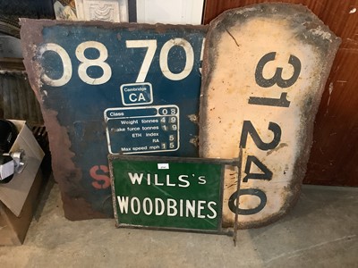 Lot 2747 - Two  Railway train plates together with a Wills's Woodbines advertising sign