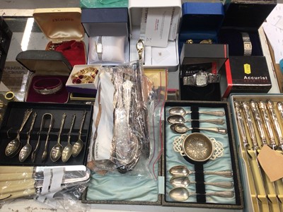 Lot 690 - Various vintage costume jewellery, wristwatches and bijouterie including silver plated cutlery