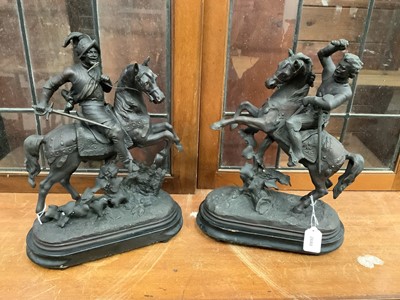 Lot 2688 - Pair of spelter figures of knights on horseback