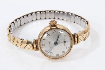 Lot 184 - Accurist 9ct gold ladies vintage wristwatch on 9ct gold bracelet, together with three other 9ct gold cased watches and 9ct gold chain (broken)