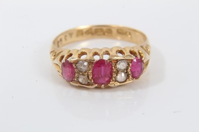 Lot 187 - Antique 18ct gold synthetic ruby and white stone ring together with opal ring