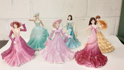 Lot 1270 - Six Coalport Classic Elegance figures - Summer Breeze, Angelina, Special Day, Many  Happy Returns, Hilary and Birthday Celebration, all boxed