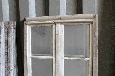 Lot 5 - Pair of antique arched eight pane white painted windows, 205 x 103cm