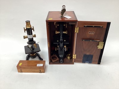 Lot 2683 - Lacquered brass microscope in mahogany case