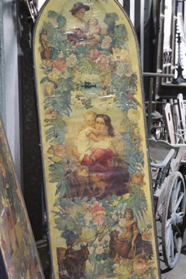Lot 29 - Victorian lancet-shaped three fold screen with decoupage decoration including figure of Garibaldi 181cm high, opening to 183cm