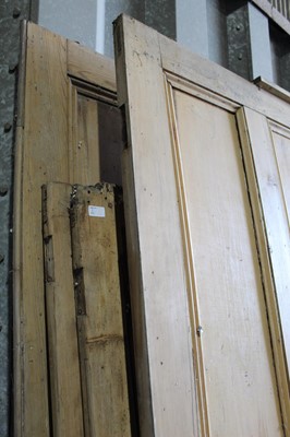 Lot 8 - Two pairs of antique pine panelled doors, 233 x 93cm and 191 x 93cm respectively