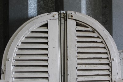 Lot 12 - Three pairs of antique Continental arched shutters, 198 x 46cm, together with three smaller pairs, also pair of French panelled doors and pair of pine doors