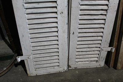 Lot 12 - Three pairs of antique Continental arched shutters, 198 x 46cm, together with three smaller pairs, also pair of French panelled doors and pair of pine doors