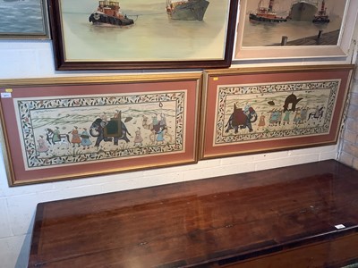 Lot 2671 - Pair of 20th century Indian school paintings on silk in glazed frames