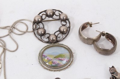 Lot 196 - Group silver and white metal jewellery, silver hand mirror, silver toothpick and other silver items