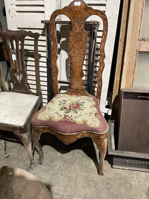 Lot 17 - 19th century Dutch walnut and floral marquetry side chair, with high arched back and slip in seat on cabriole legs