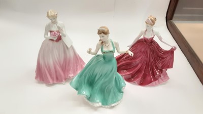 Lot 1276 - Nine Coalport figures including some limited edition - Dearest Rose, True Love, Shall We Dance, Dearest Rose, The Fairytale Begins, Lady Rose, Perfect Moment and The Dream Unfolds, all unboxed