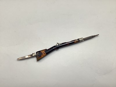 Lot 2710 - Rare and unusual Victorian novelty combination propelling pencil and pen knife in the form of a rifle with tortoiseshell mounts, by Joseph Rodgers & Sons.