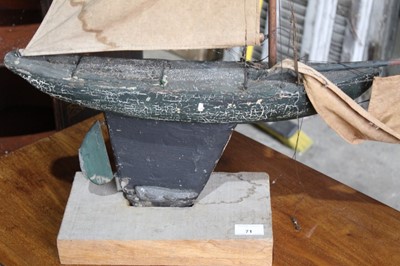 Lot 71 - Antique scratch built pond yacht on stand, total height 104cm