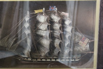 Lot 65 - Antique ship diorama, in glazed case, 43cm wide