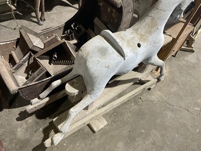Lot 46 - Victorian painted pine rocking horse on pine subframe 111cm approx.