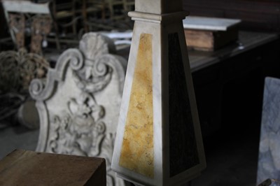 Lot 64 - Antique marble table, the hexagonal top raised on square section specimen marble column, the top and base associated