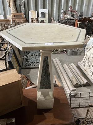Lot 64 - Antique marble table, the hexagonal top raised on square section specimen marble column, the top and base associated