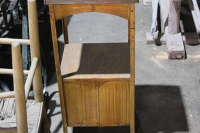 Lot 48 - Unusual grained toleware potcupboard with scaglolia marble top on splayed legs 37 cm