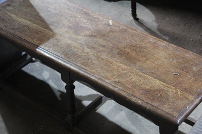Lot 60 - 17th century style oak long stool, of pegged construction, probably 17th century