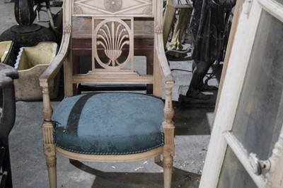 Lot 58 - French Empire style painted beech open armchair, with pierced fan back and stuffover seat on turned legs