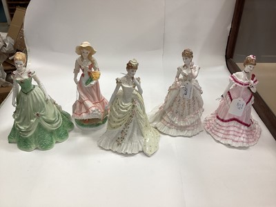 Lot 1279 - Four Royal Worcester limited edition figures - The Jewel in the Crown, The Embassy Ball, First Dance and Spring, all boxed with certificates, together with another Royal Worcester limited edition f...