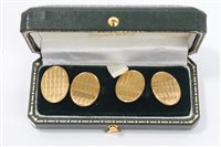 Lot 679 - Pair 1930s gold cufflinks with engine-turned...