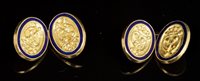 Lot 680 - Pair Italian gold and blue enamel cufflinks,...