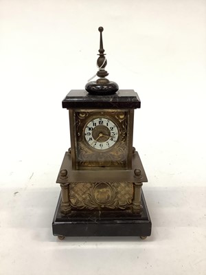 Lot 2667 - Early 20th century marble and brass musical alarm clock, good working order