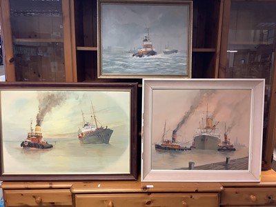 Lot 2669 - Three modern oil on board scenes by J. Chapman dated 1982/3 of shipping on the Thames