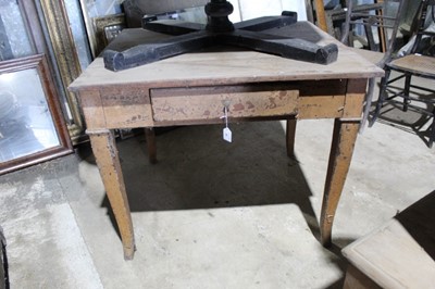 Lot 95 - Antique Continental grained pine kitchen table, with rectangular hardwood top and frieze drawer on cabriole legs, 94cm, wide xnb 86c, deep x 76cm high