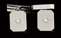 Lot 681 - Pair white gold and diamond cufflinks, each...