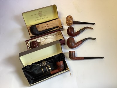 Lot 2645 - Dunhill Tanshell 105 F/T pipe in case, a Dunhill Shell Briar 60 F/T pipe in non-matching case, a silver mounted pipe, a Barling pipe in case, and three others