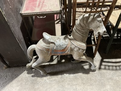 Lot 75 - Old painted cast alloy carousel horse approx 90 cm long, 72 cm high