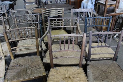 Lot 77 - Collection of Regency simulated bamboo and painted side chairs with rush seats - 12 various