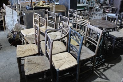 Lot 77 - Collection of Regency simulated bamboo and painted side chairs with rush seats - 12 various