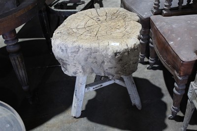 Lot 87 - Very rustic butchers block on stand (significant old worm damage)