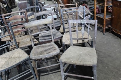 Lot 80 - Collection of 19th century chairs including ebonised ladder back elbow chair with rush seat (10)