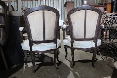 Lot 82 - Pair late 18th / early 19th century French provincial painted elbow chairs with floral crestings on carved cabriole legs