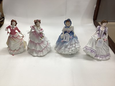 Lot 1284 - Seven Royal Doulton figures - Alice HN3368, Joy HN4053, Autumn Breezes HN1934, Susan HN3871, Country Rose HN3221, Suzanne HN4098 and Diana HN3266